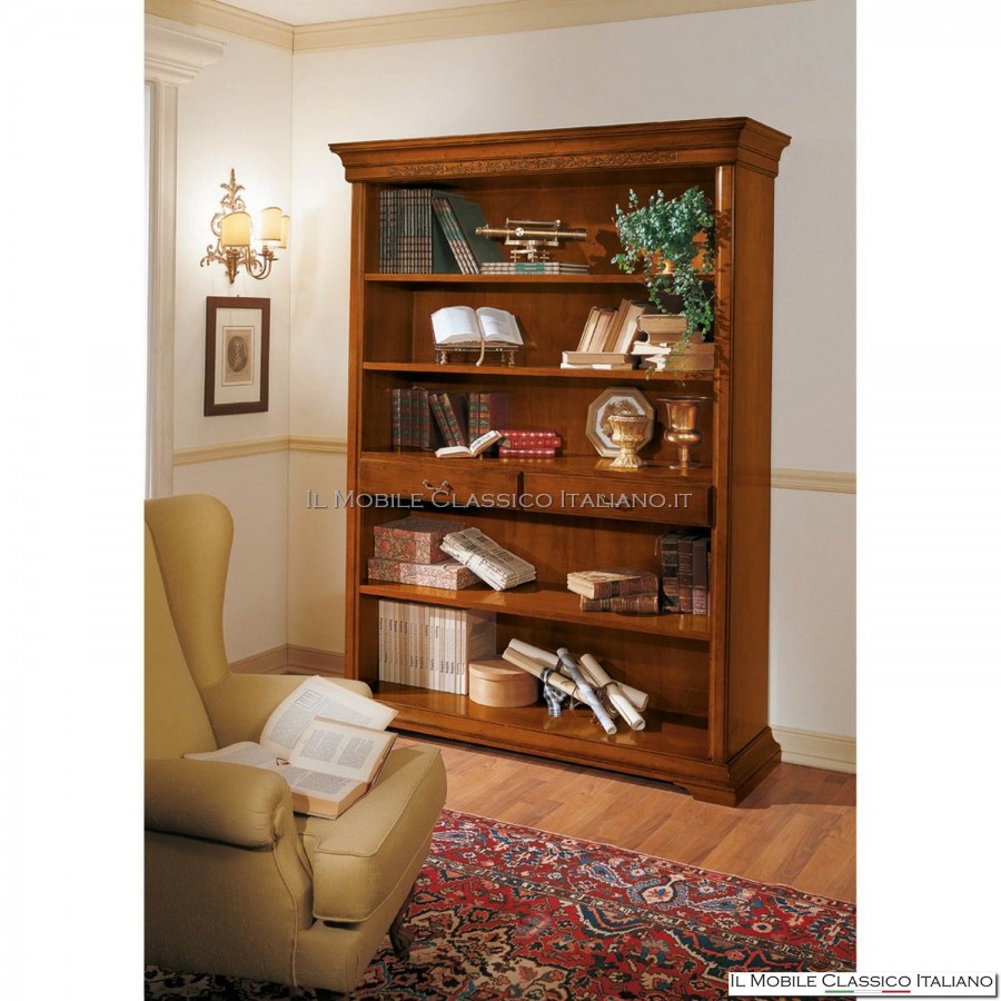 Librería clásica de pared tallada - Muebles clásicos de madera maciza