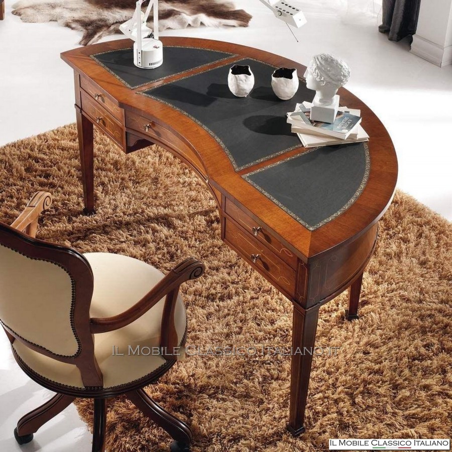 Walnut crescent desk with leather top cod. 678P