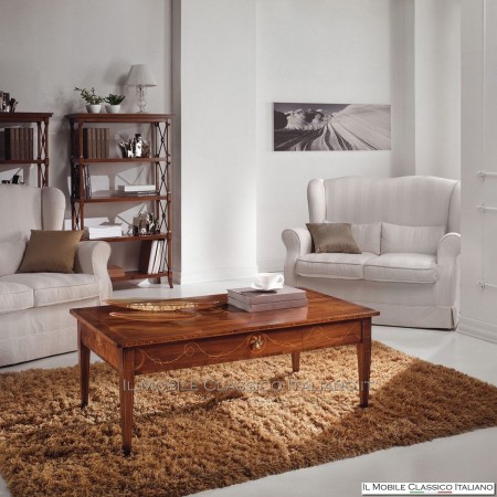 Rectangular coffee table with drawer in Walnut and Bois de Rose with inlay cod. 595