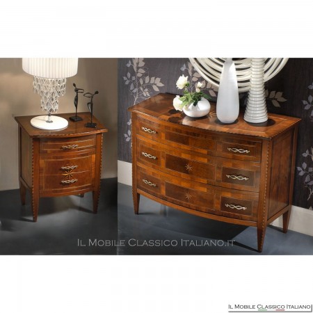 Shaped and inlaid walnut bedside tables