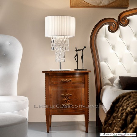 Shaped and inlaid walnut bedside tables