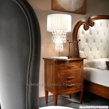 Shaped and inlaid walnut bedside tables