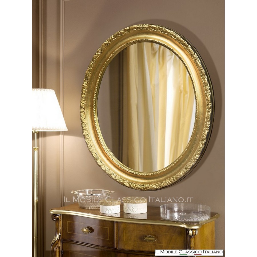 Miroir mural ovale feuille d'or 74x64