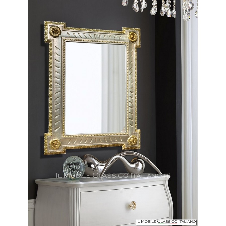 Specchio decorativo rettangolare con cornice in foglia - Specchiere  classiche