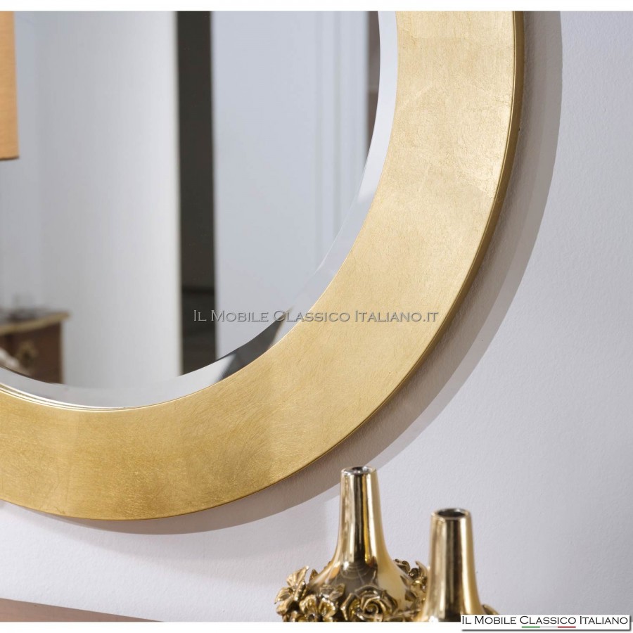 Specchio Rotondo a Muro con Anello Dorato Centrotavola Design