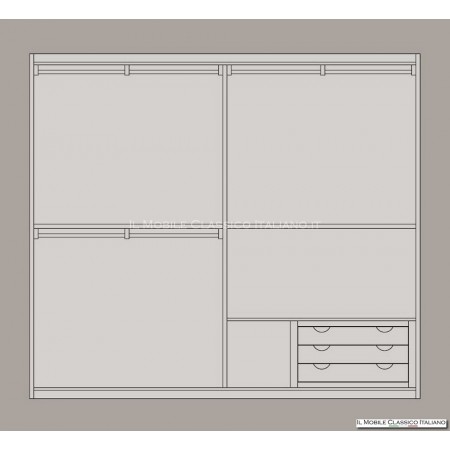 wardrobe internal layout in white brushed ash