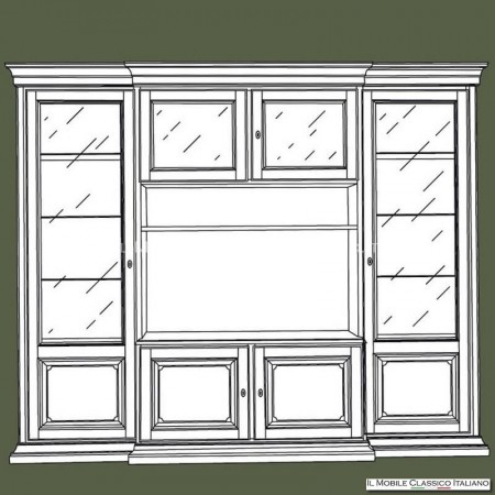 Sistema de pared clásico con vitrina clásica - Sala de estar clásica -  Madera maciza